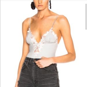Fleur Du Mal Lily Lace V Neck Bodysuit XS
